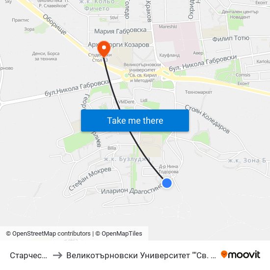 Старчески Дом / Nursing Home to Великотърновски Университет ""Св. Св. Кирил И Методий"" map