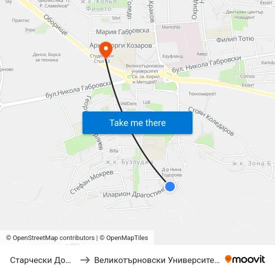 Старчески Дом / Nursing Home to Великотърновски Университет ""Св. Св. Кирил И Методий"" map