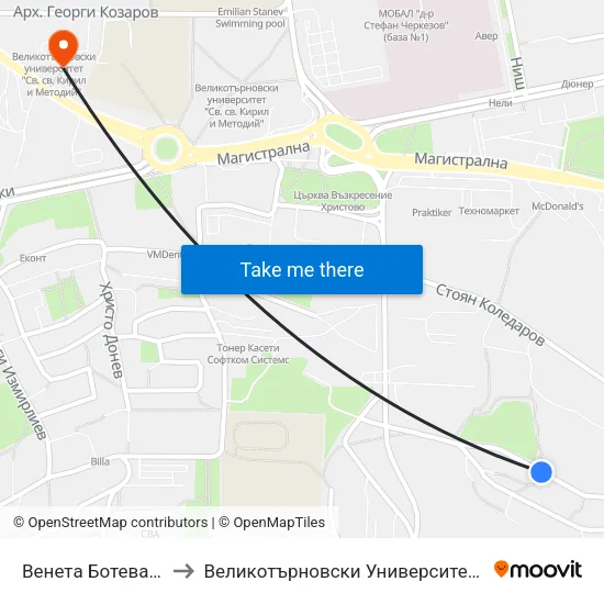 Венета Ботева / Veneta Boteva to Великотърновски Университет ""Св. Св. Кирил И Методий"" map