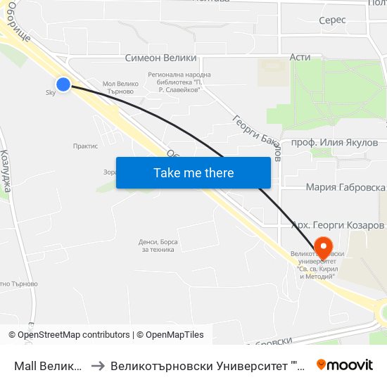 Mall Велико Търново to Великотърновски Университет ""Св. Св. Кирил И Методий"" map