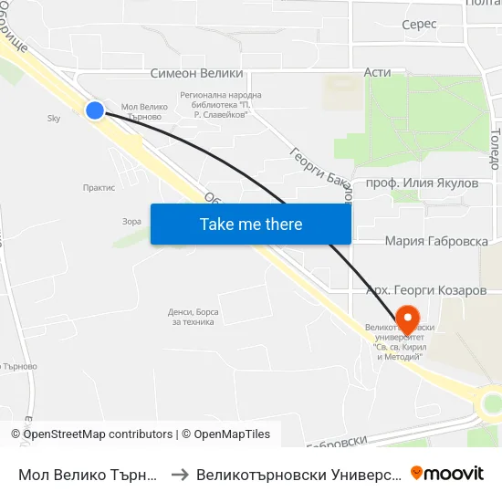 Мол Велико Търново / Mall Veliko Tarnovo to Великотърновски Университет ""Св. Св. Кирил И Методий"" map