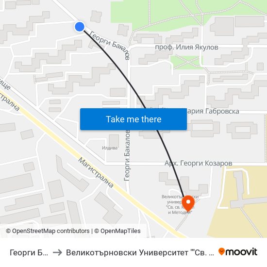 Георги Бакалов to Великотърновски Университет ""Св. Св. Кирил И Методий"" map