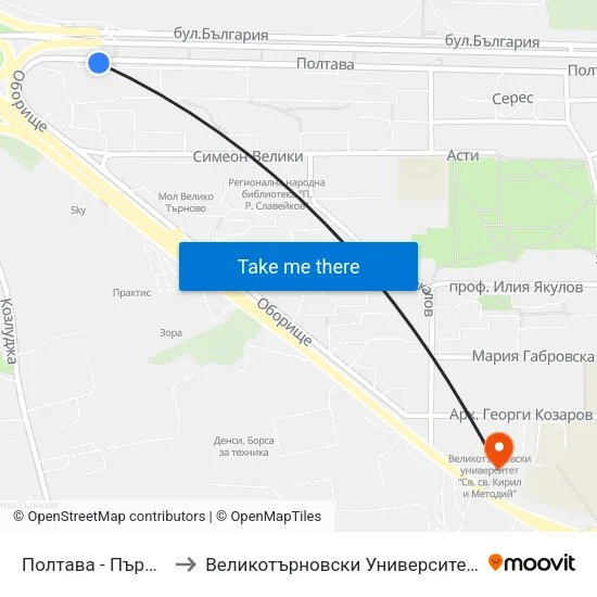 Полтава - Първа / Poltava - First to Великотърновски Университет ""Св. Св. Кирил И Методий"" map