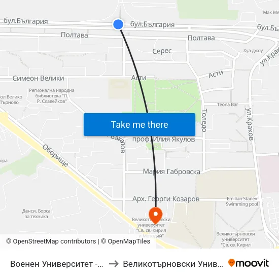 Военен Университет - Втора / Military University - Second to Великотърновски Университет ""Св. Св. Кирил И Методий"" map