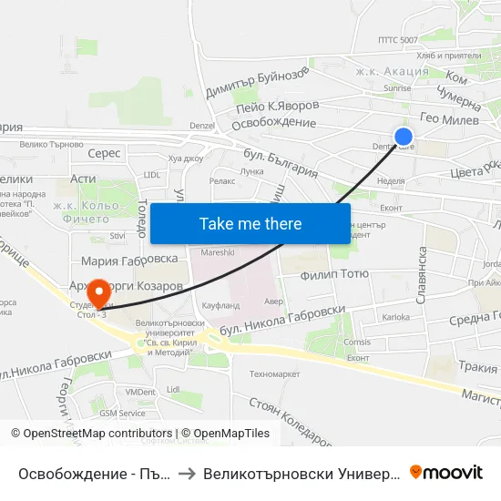 Освобождение - Първа / Osvobozhdenie - First to Великотърновски Университет ""Св. Св. Кирил И Методий"" map