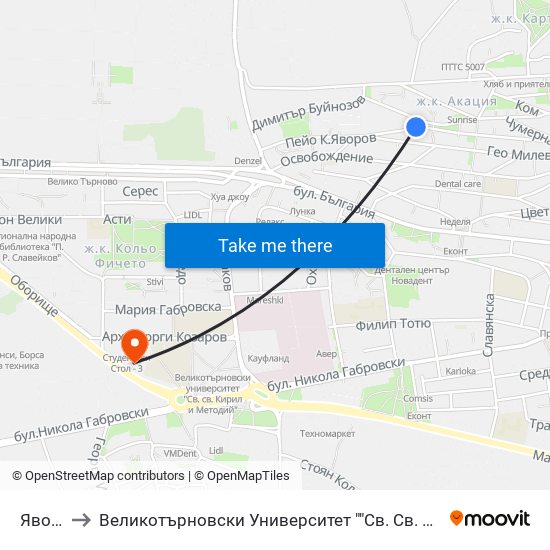 Яворов to Великотърновски Университет ""Св. Св. Кирил И Методий"" map