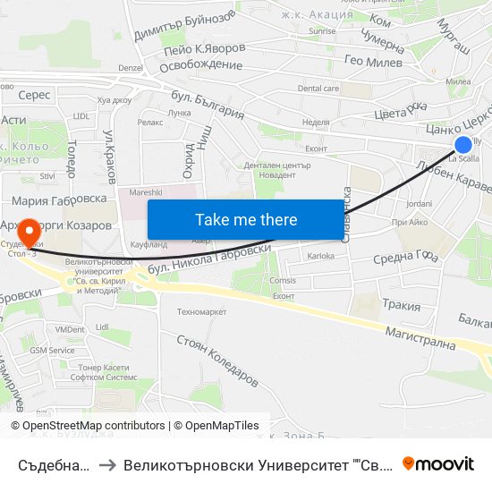 Съдебна Палата to Великотърновски Университет ""Св. Св. Кирил И Методий"" map