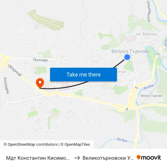 Мдт Константин Кисимов / Konstantin Kisimov Musical And Dramatic Theatre to Великотърновски Университет ""Св. Св. Кирил И Методий"" map