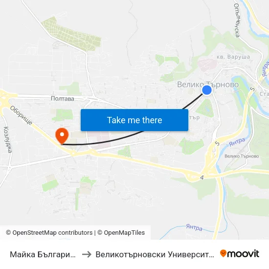Майка България / Mother Bulgaria to Великотърновски Университет ""Св. Св. Кирил И Методий"" map