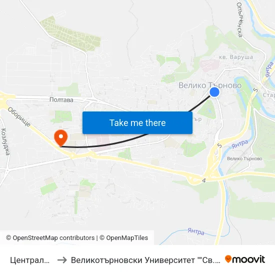 Централна Поща to Великотърновски Университет ""Св. Св. Кирил И Методий"" map