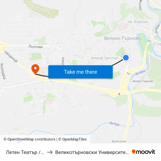 Летен Театър / Summer Theatre to Великотърновски Университет ""Св. Св. Кирил И Методий"" map