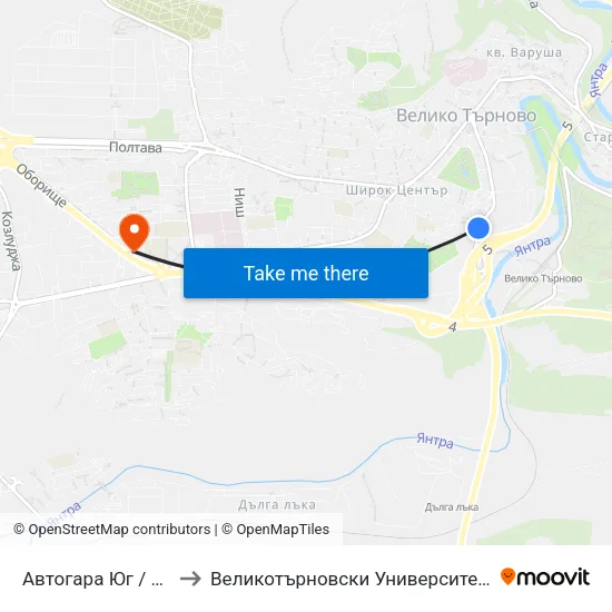 Автогара Юг / South Bus Station to Великотърновски Университет ""Св. Св. Кирил И Методий"" map