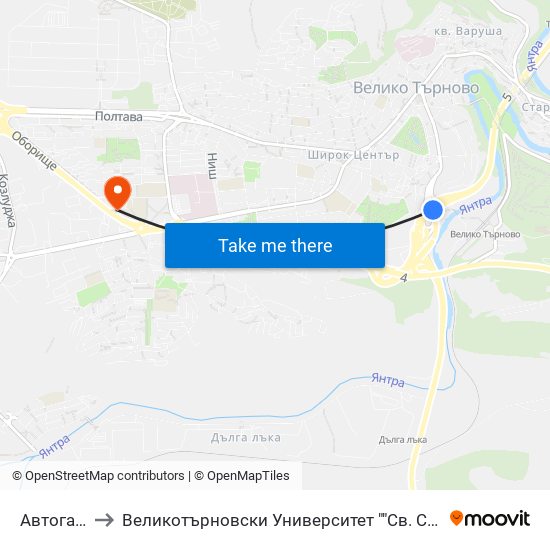 Автогара Юг to Великотърновски Университет ""Св. Св. Кирил И Методий"" map