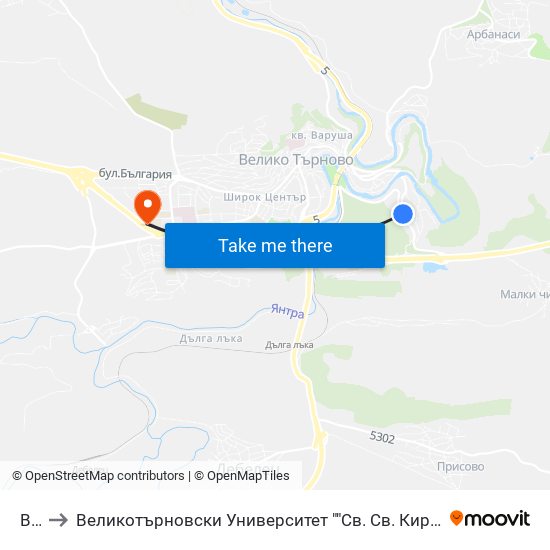 Вту / University Of Veliko Tarnovo to Великотърновски Университет ""Св. Св. Кирил И Методий"" map