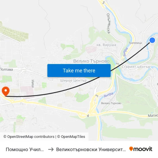 Помощно Училище / Aided School to Великотърновски Университет ""Св. Св. Кирил И Методий"" map
