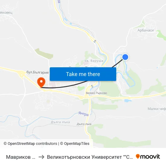 Мавриков / Mavrikov to Великотърновски Университет ""Св. Св. Кирил И Методий"" map