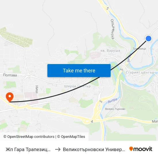 Жп Гара Трапезица / Trapezitsa Train Station to Великотърновски Университет ""Св. Св. Кирил И Методий"" map
