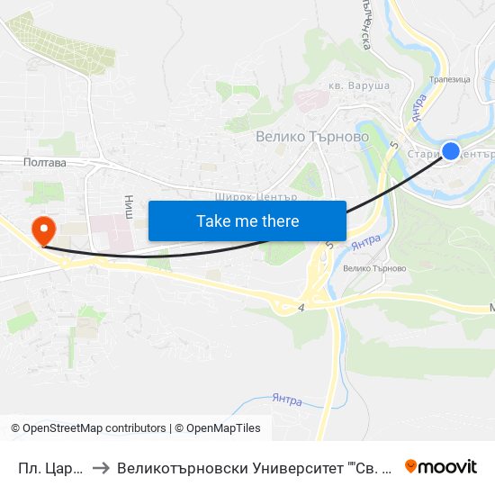 Пл. Цар Асен I to Великотърновски Университет ""Св. Св. Кирил И Методий"" map