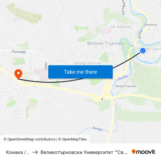 Конака / Konaka to Великотърновски Университет ""Св. Св. Кирил И Методий"" map