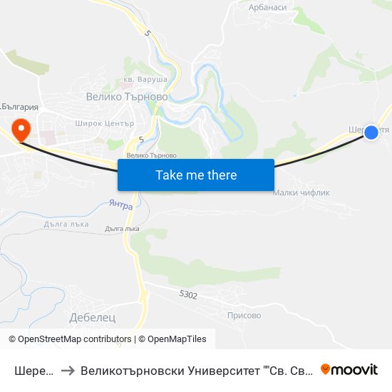 Шереметя / Sheremetya to Великотърновски Университет ""Св. Св. Кирил И Методий"" map