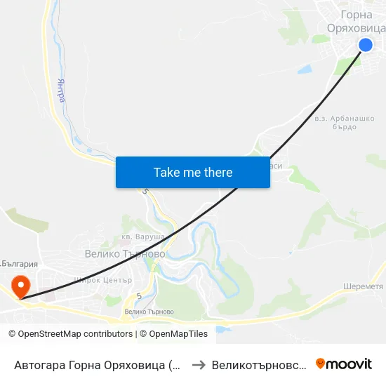 Автогара Горна Оряховица (Площад Атанас Буров) / Gorna Oryahovitsa Bus Station (Atanas Burov Square) to Великотърновски Университет ""Св. Св. Кирил И Методий"" map