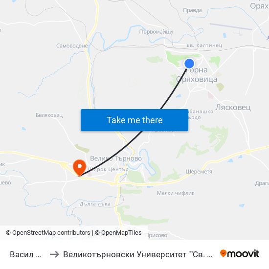 Васил Левски to Великотърновски Университет ""Св. Св. Кирил И Методий"" map