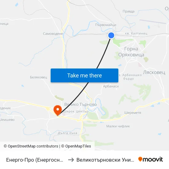 Енерго-Про (Енергоснабдяване) / Energo-Pro (Power Supply) to Великотърновски Университет ""Св. Св. Кирил И Методий"" map