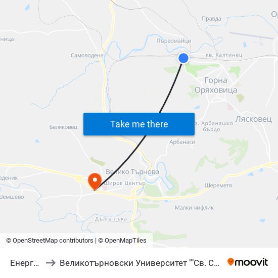 Енерго-Про (Енергоснабдяване) / Energo-Pro (Power Supply) to Великотърновски Университет ""Св. Св. Кирил И Методий"" map