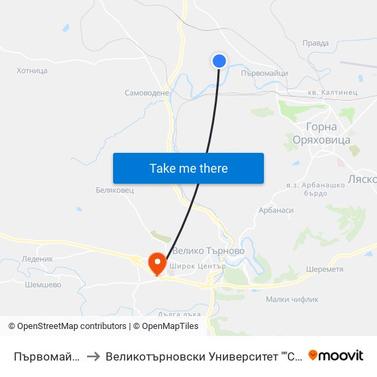 Първомайци - Трета (Стола) / Parvomaytsi - Third to Великотърновски Университет ""Св. Св. Кирил И Методий"" map