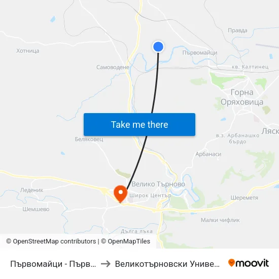 Първомайци - Първа (Ткзс) / Parvomaytsi - First to Великотърновски Университет ""Св. Св. Кирил И Методий"" map