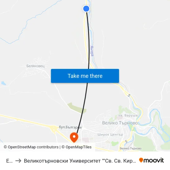 E85 to Великотърновски Университет ""Св. Св. Кирил И Методий"" map