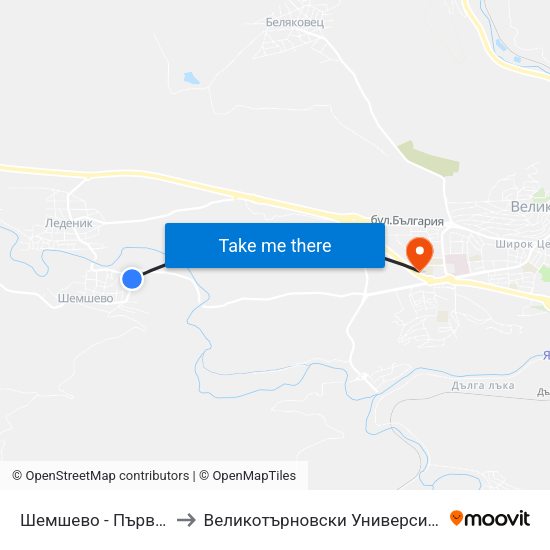 Шемшево - Първа / Shemshevo - First to Великотърновски Университет ""Св. Св. Кирил И Методий"" map