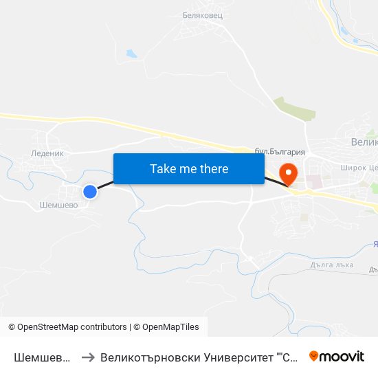 Шемшево - Първа / Shemshevo - First to Великотърновски Университет ""Св. Св. Кирил И Методий"" map