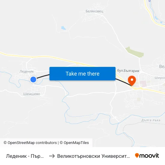 Леденик - Първа / Ledenik - First to Великотърновски Университет ""Св. Св. Кирил И Методий"" map