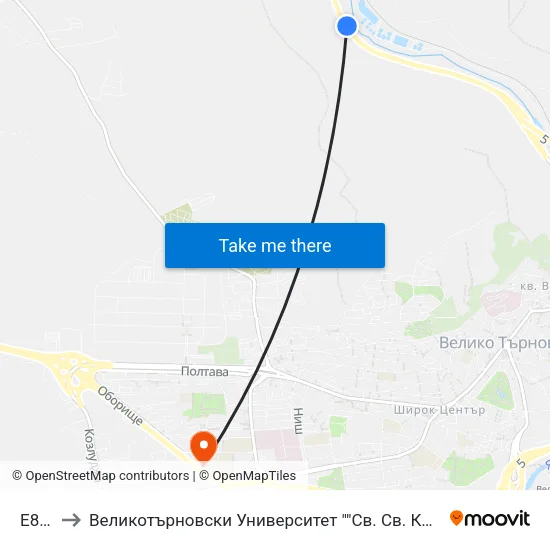 E85/5 to Великотърновски Университет ""Св. Св. Кирил И Методий"" map
