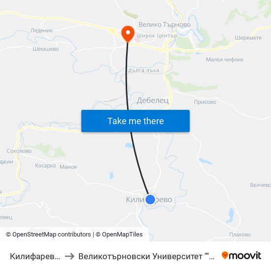 Килифарево - Център / Kilifarevo - Centre to Великотърновски Университет ""Св. Св. Кирил И Методий"" map