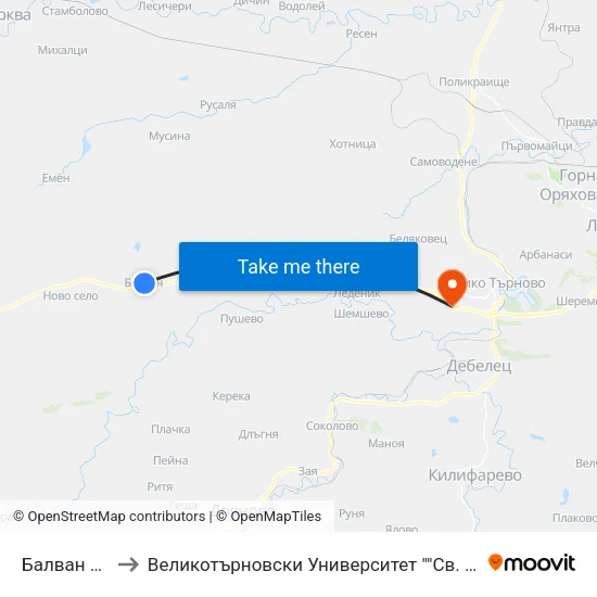 Балван / Balvan to Великотърновски Университет ""Св. Св. Кирил И Методий"" map
