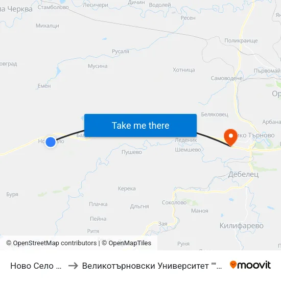 Ново Село / Novo Selo to Великотърновски Университет ""Св. Св. Кирил И Методий"" map