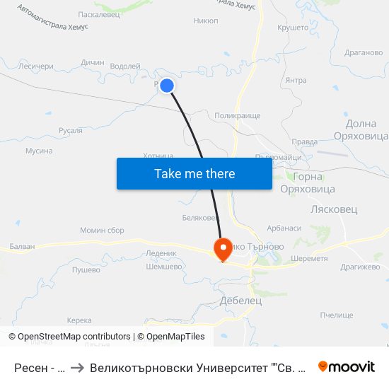 Ресен - Втора / Resen - Second to Великотърновски Университет ""Св. Св. Кирил И Методий"" map