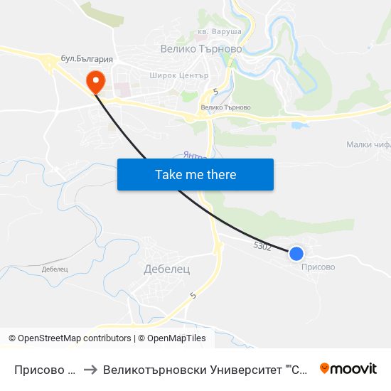 Присово - Център / Prisovo - Centre to Великотърновски Университет ""Св. Св. Кирил И Методий"" map