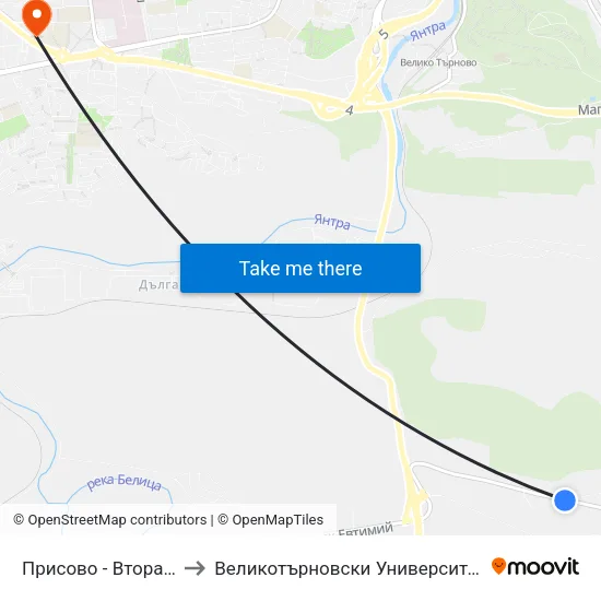 Присово - Втора / Prisovo - Second to Великотърновски Университет ""Св. Св. Кирил И Методий"" map