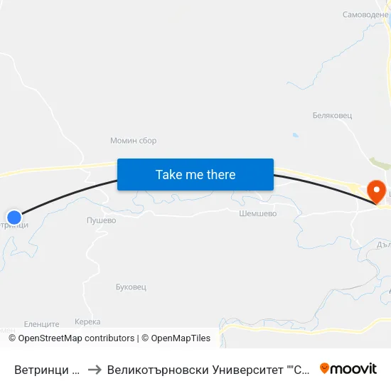 Ветринци / Vetrintsi to Великотърновски Университет ""Св. Св. Кирил И Методий"" map