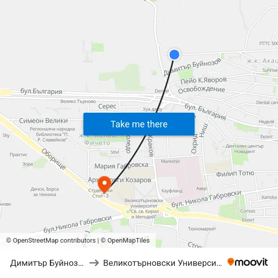 Димитър Буйнозов / Dimitar Byinozov to Великотърновски Университет ""Св. Св. Кирил И Методий"" map