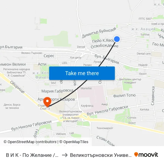 В И К - По Желание / Water And Sewage - on Request to Великотърновски Университет ""Св. Св. Кирил И Методий"" map