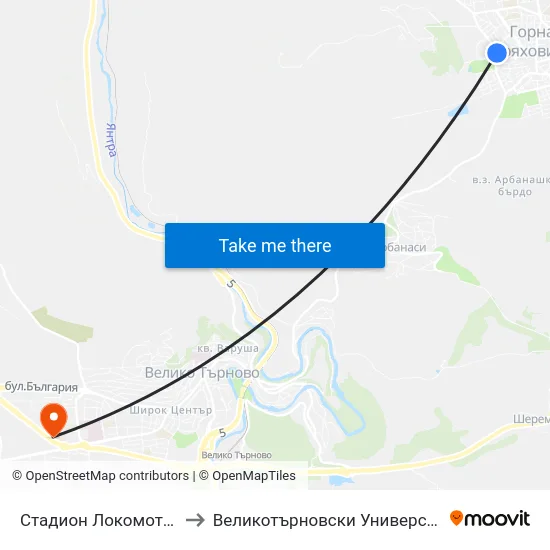 Стадион Локомотив / Lokomotiv Stadium to Великотърновски Университет ""Св. Св. Кирил И Методий"" map