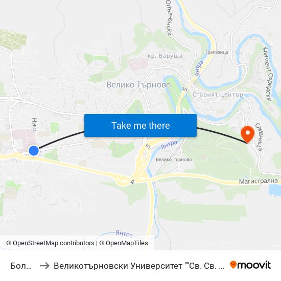 Болница to Великотърновски Университет ""Св. Св. Кирил И Методий"" map