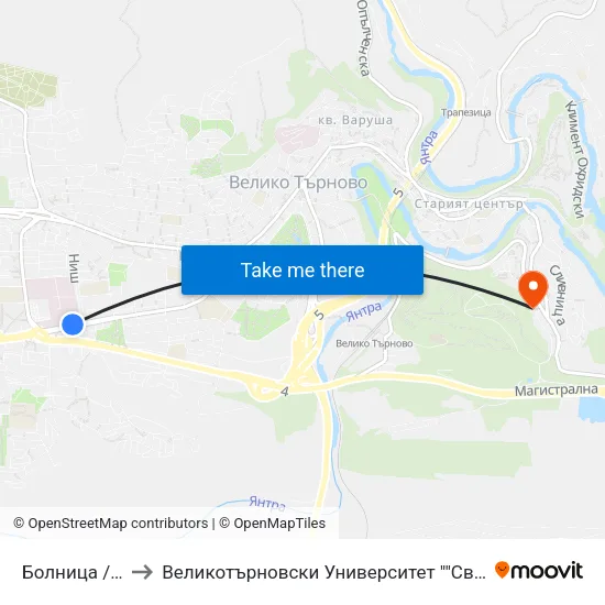 Болница / Hospital to Великотърновски Университет ""Св. Св. Кирил И Методий"" map