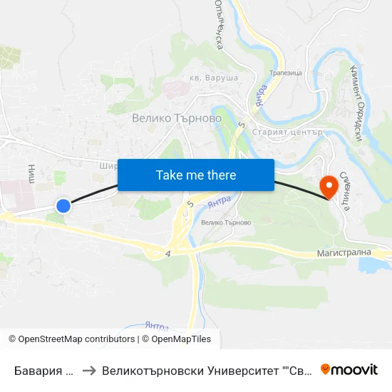 Бавария / Bavaria to Великотърновски Университет ""Св. Св. Кирил И Методий"" map