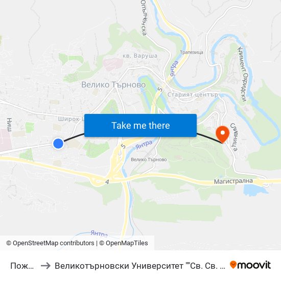 Пожарна to Великотърновски Университет ""Св. Св. Кирил И Методий"" map