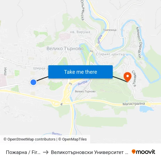 Пожарна / Fire Department to Великотърновски Университет ""Св. Св. Кирил И Методий"" map